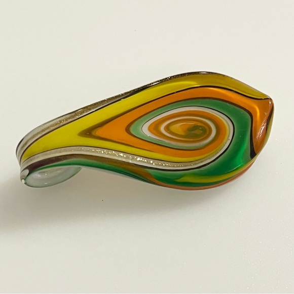 Handblown Artisan Oval Yellow Green Orange Fall Art Lampwork Glass Pendant - Picture 5 of 15